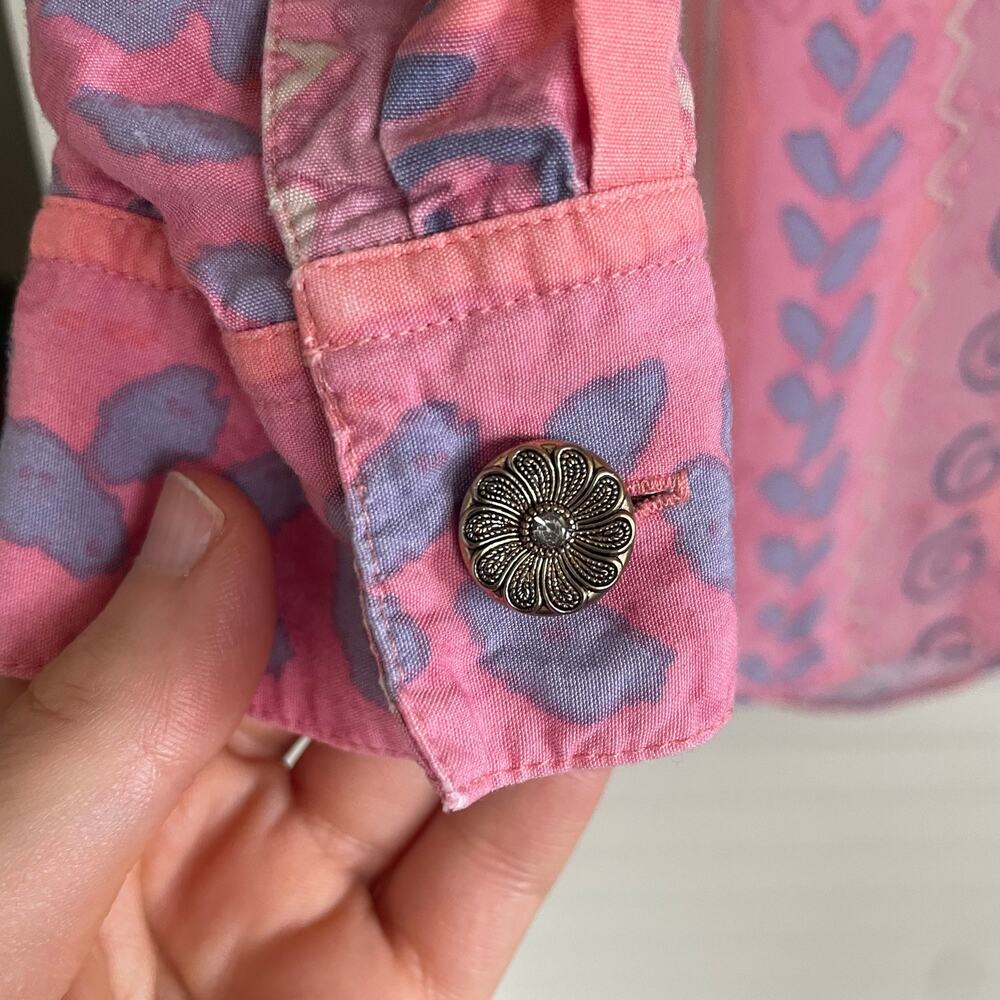 VTG 90s Sigrid Olsen Pink Abstract Print Button Down S Boho Retro Artsy Festival - Picture 10 of 13